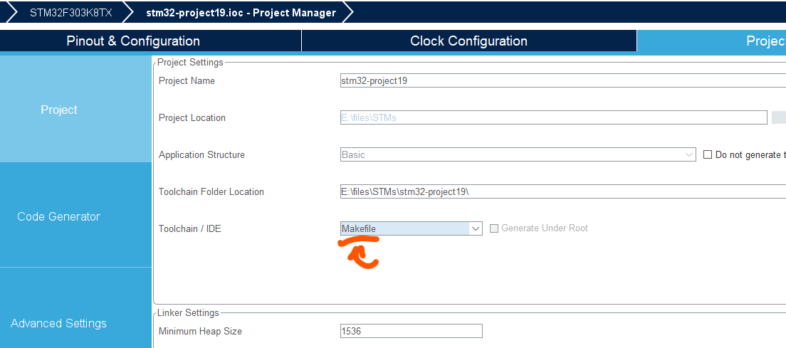 Makefile selection in CubeMX